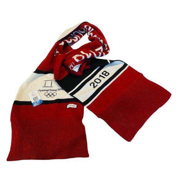 PyeongChang 2018 Official Red Olympic Winter Games Scarf Wordmark Jinyoung - Picture 2 of 12